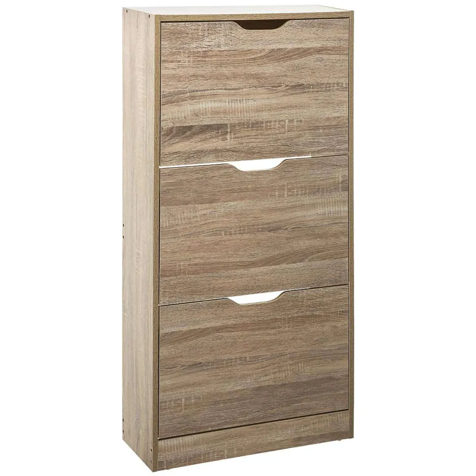 Range Chaussures Bois 3 Tiroirs Naturel