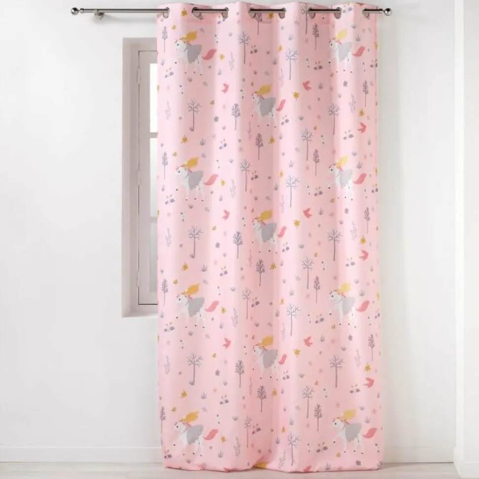 maxibazar Rideau A Oeillets 140X260Cm Polyester Imp Fee Des Bois Rose