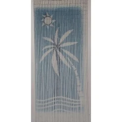 Rideau De Porte Bambou Imprime Cote Mer 90X200Cm Bleu