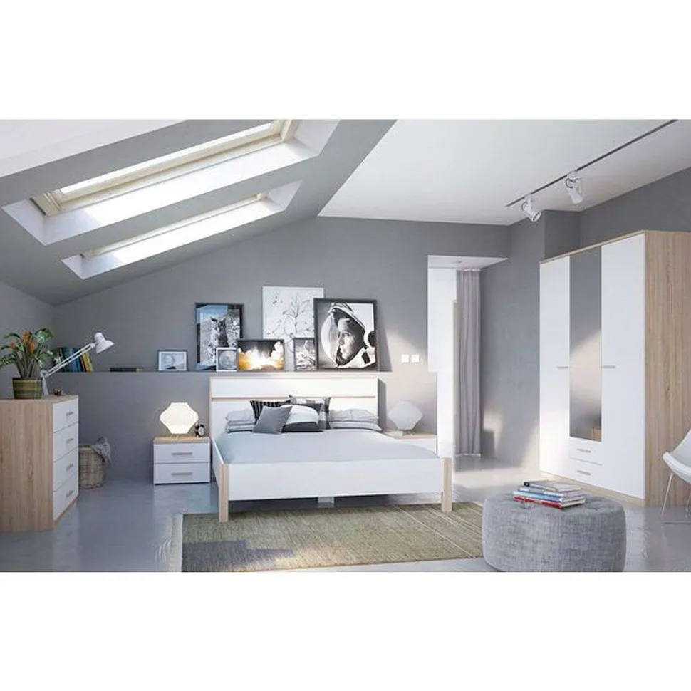 Selena Chevet 2 Tiroirs Chene Brosse Blanc Perl