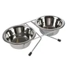 Set 2 Bols Inox Support 4 Pieds Antiderapant D.21X15X9Cm