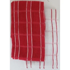 maxibazar Set 2 Essuie Mains Andrew 50X50Cm Coton Rouge Blanc