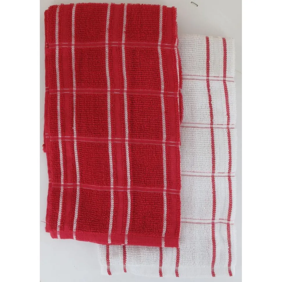 maxibazar Set 2 Essuie Mains Andrew 50X50Cm Coton Rouge Blanc