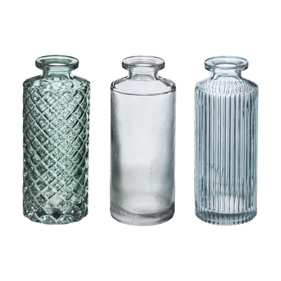 maxibazar Soliflore Verre Strie Vert X3 Pieces