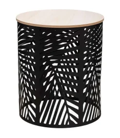 Table Cafe Feuille Noir D.39X39X45Cm