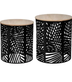 Table Cafe Feuille Noir D.39X39X45Cm