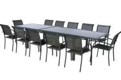 Table Piazza Extensible Verre Graphite 12 Places