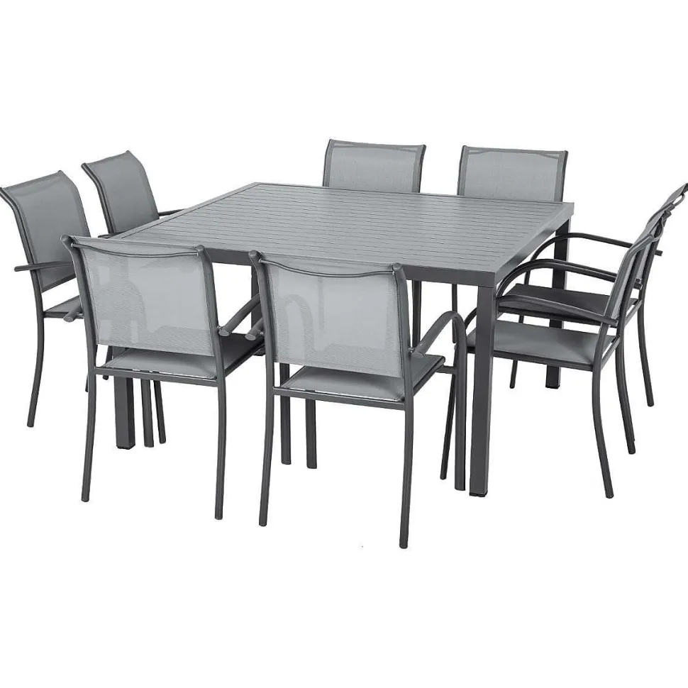 Table Piazza Fixe Carree Aluminium Gris 8 Places