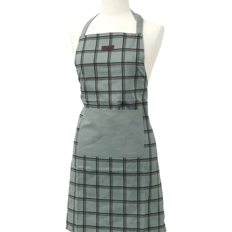 maxibazar Tablier De Cuisine Chef Carreaux 65X80Cm Vert