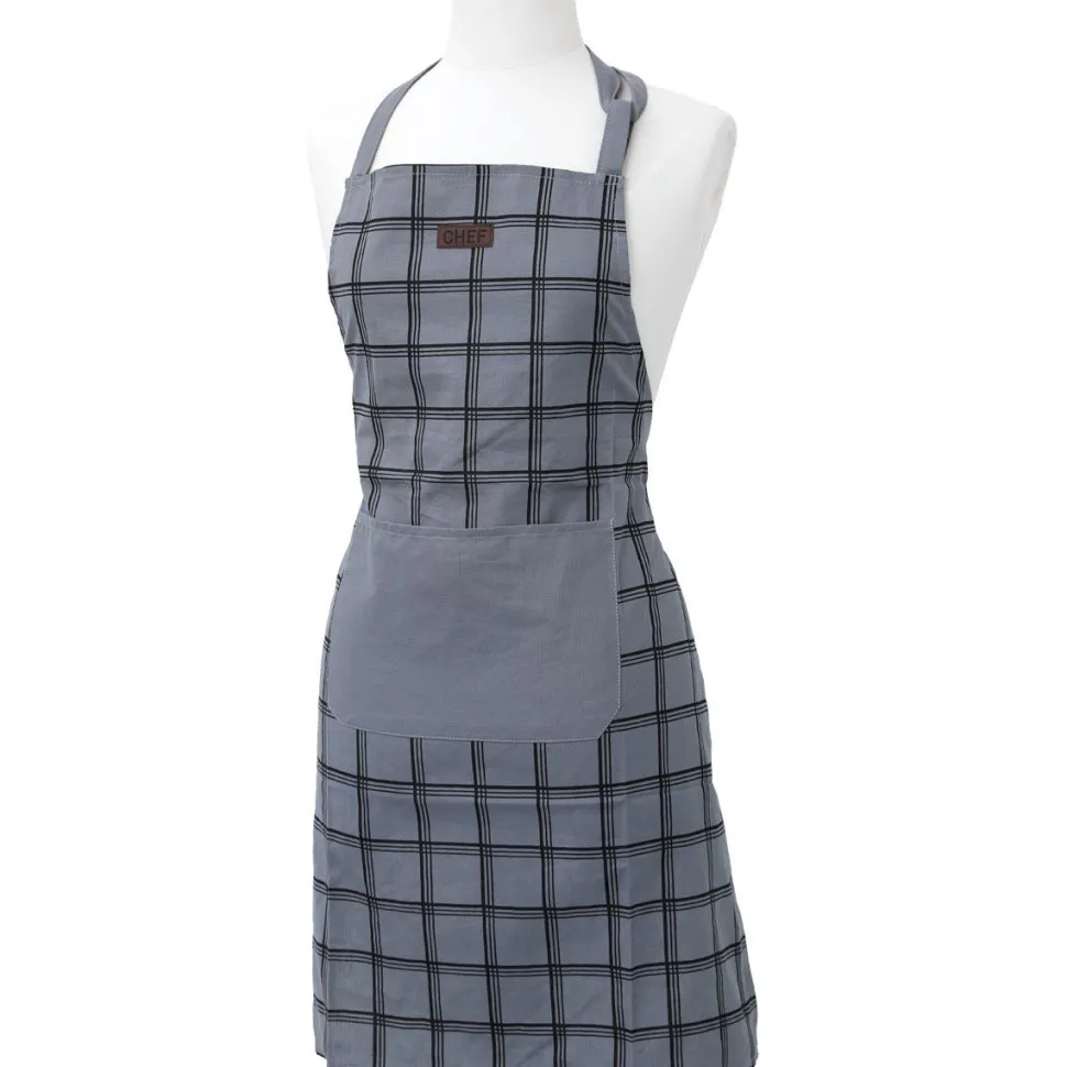 maxibazar Tablier De Cuisine Chef Carreaux 65X80Cm Gris Anthracite