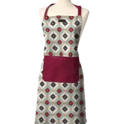 maxibazar Tablier De Cuisine Chef Geometric 65X80Cm Coton Framboise