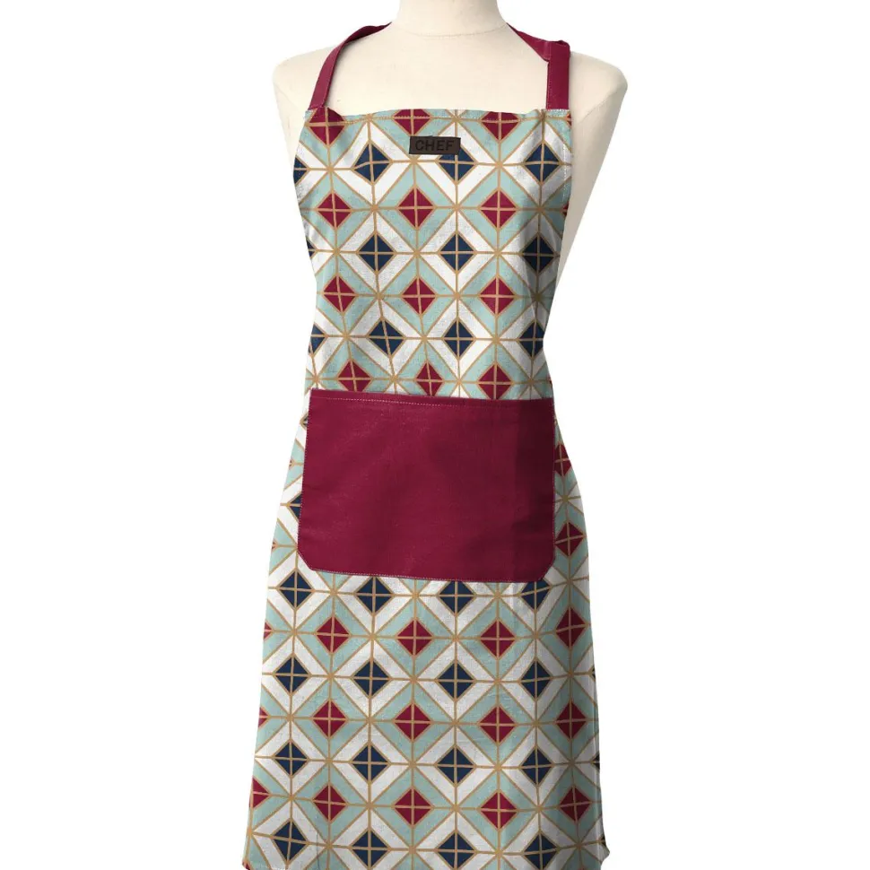 maxibazar Tablier De Cuisine Chef Geometric 65X80Cm Coton Framboise
