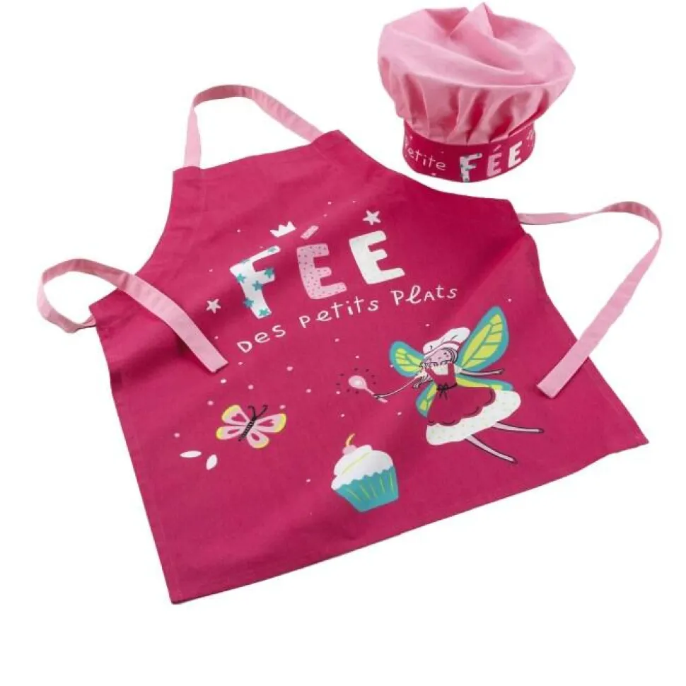 maxibazar Tablier Et Toque 50X60 Cm 24 Cm Coton Imprime Mini Fee