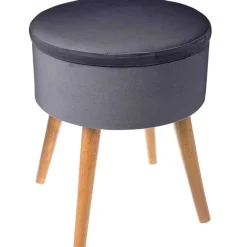 Tabouret Appoint Coffre Velours Tess Gris Fonce