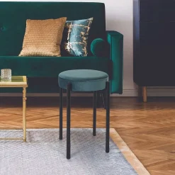 Tabouret Bubble Empilable Velours Bleu Canard