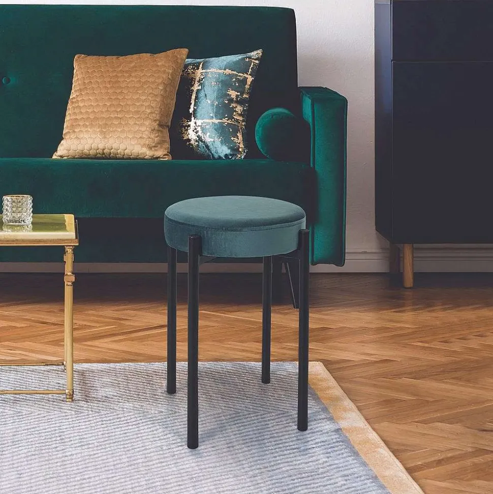 Tabouret Bubble Empilable Velours Bleu Canard