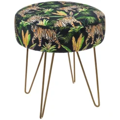 Tabouret Velours Pied Metal Colonial