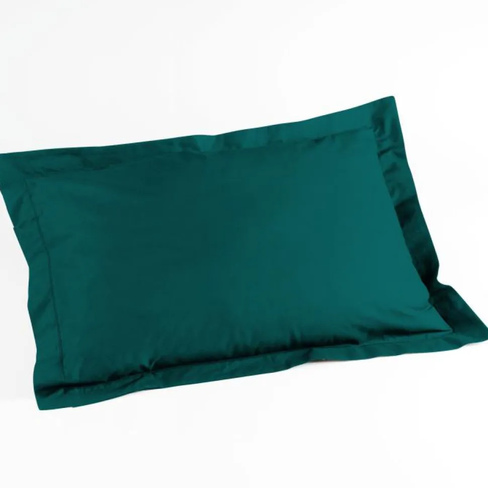 maxibazar Taie D Oreiller Volant Plat 50X70Cm Uni Lina Petrole
