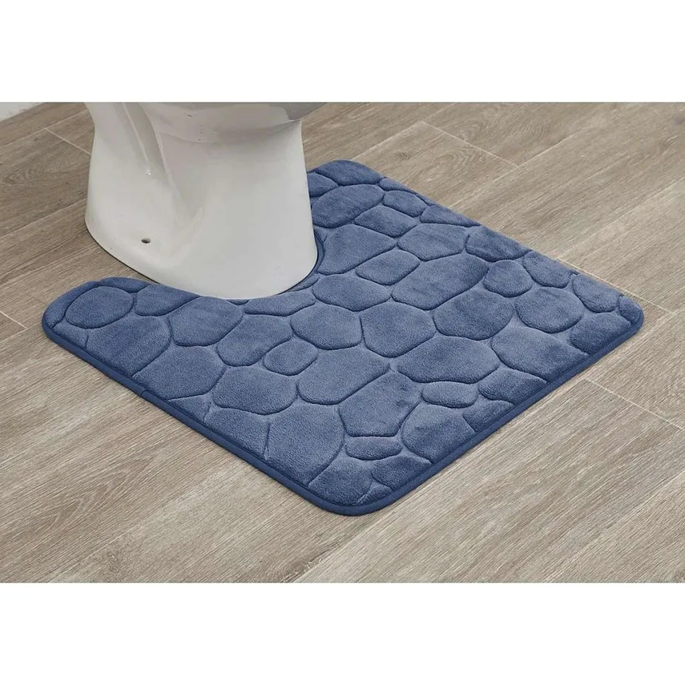 Tapis Contour Wc Memoire De Forme Galet 45X50Cm Bleu Marine
