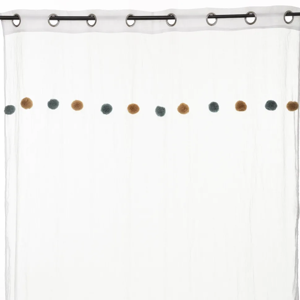 Atmosphera Voilage Pompons Bleu Ocre